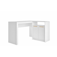 Manhattan Comfort 138AMC6 Kalmar L -Shaped Office Desk with Inclusive Cabinet  in White 